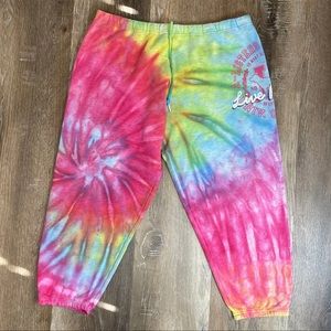 Victoria's Secret PINK Custom Rainbow Tie-Dye Cropped Vintage Joggers (LARGE)